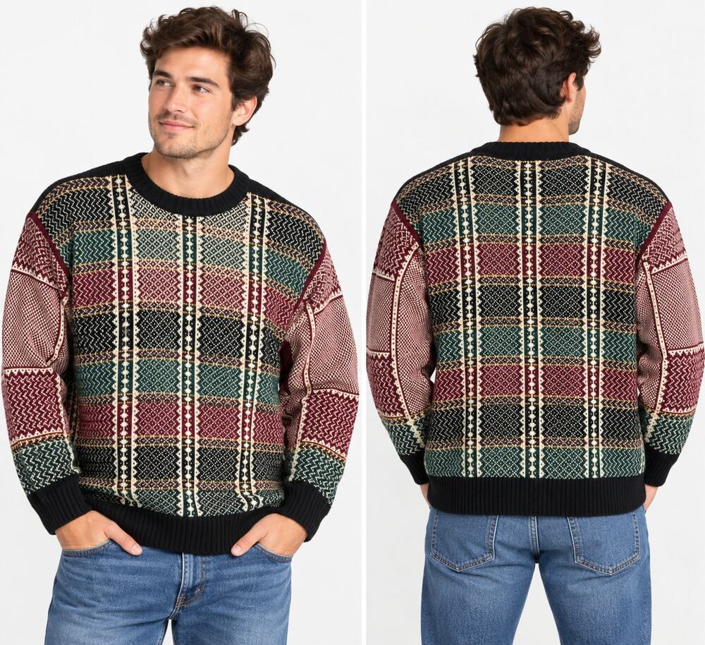 Vintage 90s Tommy Hilfiger Fair Isle Sweater Mens XL Wool Cotton Plaid Knit